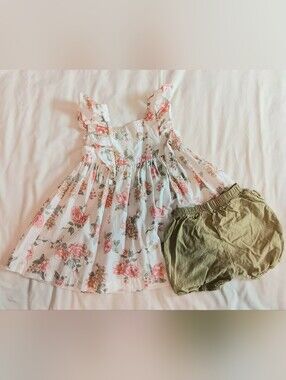 H&M White Floral Dress with Pink and Yellow Accents